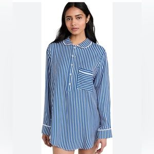 Revolve Plush blue striped pajamas size small new